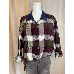 Bobby Brooke Plaid Flannel Shirt 26W/28W (4XL) Cotton Corduroy Collar Button Up